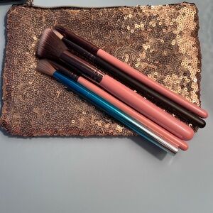 Sequin Makeup Bag with Brushes